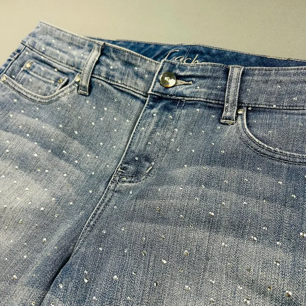 Y2K Cache Jeans All Over Rhinestone Studded Bling Vintage Denim Cropped Capri 6 - Picture 4 of 9